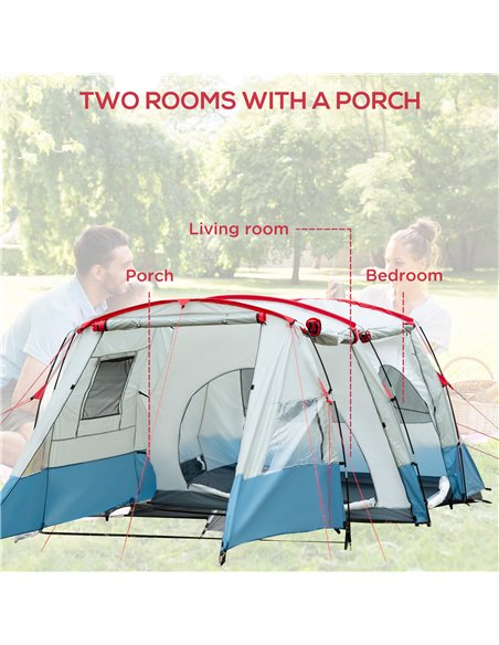 Outsunny 6-8 Person Tunnel Tent, Camping Tent with Bedroom, Living Room, Sewn-in Floor, 3 Doors and Carry Bag, 2000mm Water Colu - pic 64990 | FastDaddyshop