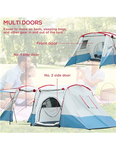 Outsunny 6-8 Person Tunnel Tent, Camping Tent with Bedroom, Living Room, Sewn-in Floor, 3 Doors and Carry Bag, 2000mm Water Colu