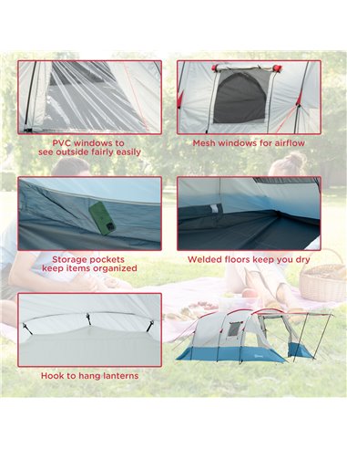 Outsunny 6-8 Person Tunnel Tent, Camping Tent with Bedroom, Living Room, Sewn-in Floor, 3 Doors and Carry Bag, 2000mm Water Colu