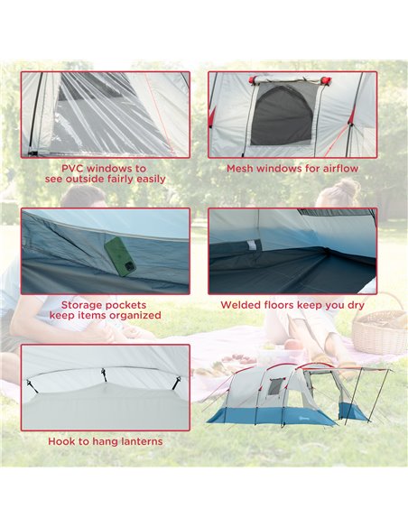 Outsunny 6-8 Person Tunnel Tent, Camping Tent with Bedroom, Living Room, Sewn-in Floor, 3 Doors and Carry Bag, 2000mm Water Colu - pic 64993 | FastDaddyshop