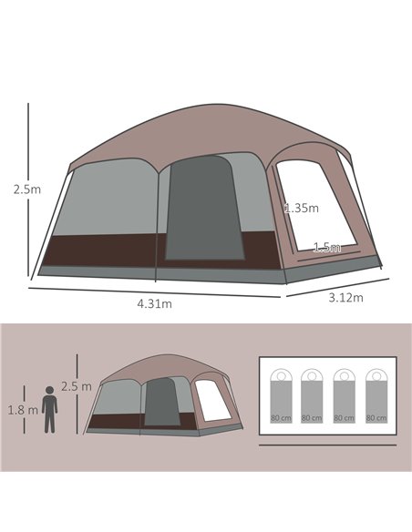 Outsunny 3-4 Man Two Room Camping Tent with Vestibule, UV50+ Cabin Tent with 3000 mm Water Column, Groundsheet, Portable Carry B - pic 64998 | FastDaddyshop