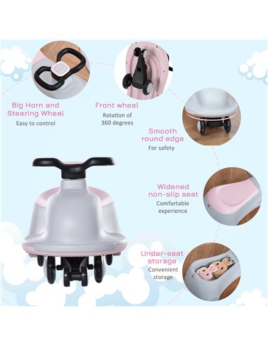 HOMCOM Ride on Wiggle Car Dolphin Shaped w/LED Flashing Wheels, No Batteries, Gears or Pedals-Wiggle Movement to Steer, for 18-7