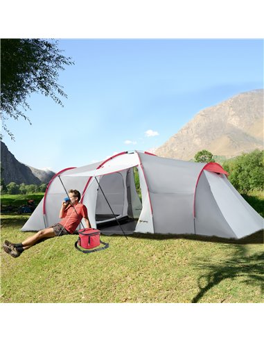 Outsunny 4-6 Man Tunnel Tent with 2 Bedroom, Living Area and Vestibule, Large Camping Tent, 2000mm Waterproof, UV50+, Portable w