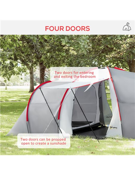 Outsunny 4-6 Man Tunnel Tent with 2 Bedroom, Living Area and Vestibule, Large Camping Tent, 2000mm Waterproof, UV50+, Portable w - pic 65009 | FastDaddyshop
