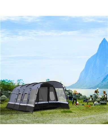 Outsunny 8-Person Camping Tent, Waterproof Family Tent, Tunnel Design, 4 Large Windows, Sleeping Cabins 3000mm Water Column Grey