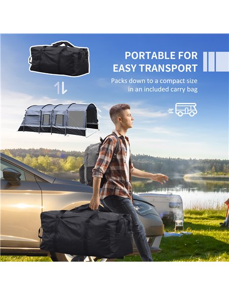 Outsunny 8-Person Camping Tent, Waterproof Family Tent, Tunnel Design, 4 Large Windows, Sleeping Cabins 3000mm Water Column Grey - pic 65020 | FastDaddyshop