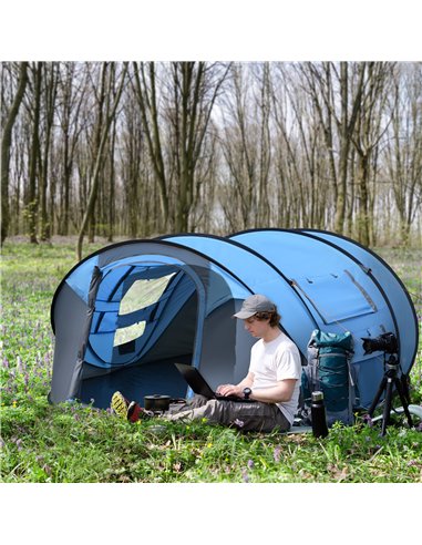 Outsunny 4-5 Person Pop-up Camping Tent Waterproof Family Tent w/ 2 Mesh Windows & PVC Windows Portable Carry Bag for Outdoor Tr