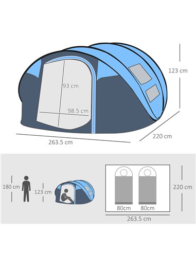 Outsunny 4-5 Person Pop-up Camping Tent Waterproof Family Tent w/ 2 Mesh Windows & PVC Windows Portable Carry Bag for Outdoor Tr