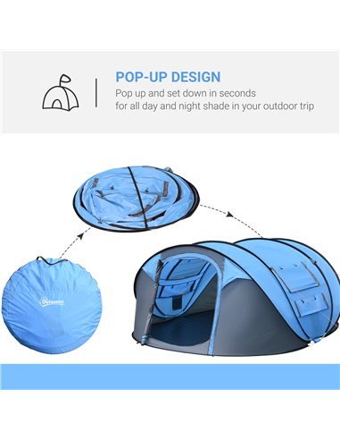 Outsunny 4-5 Person Pop-up Camping Tent Waterproof Family Tent w/ 2 Mesh Windows & PVC Windows Portable Carry Bag for Outdoor Tr