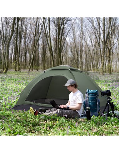 Outsunny 2 Person Camping Tent, Camouflage Tent with Zipped Doors, Storage Pocket, Portable Handy Bag, Dark Green A20-260DG