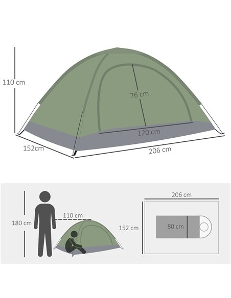 Outsunny 2 Person Camping Tent, Camouflage Tent with Zipped Doors, Storage Pocket, Portable Handy Bag, Dark Green A20-260DG - pic 65034 | FastDaddyshop