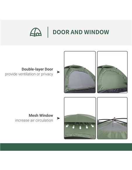 Outsunny 2 Person Camping Tent, Camouflage Tent with Zipped Doors, Storage Pocket, Portable Handy Bag, Dark Green A20-260DG - pic 65035 | FastDaddyshop