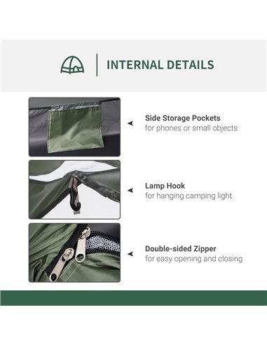 Outsunny 2 Person Camping Tent, Camouflage Tent with Zipped Doors, Storage Pocket, Portable Handy Bag, Dark Green A20-260DG