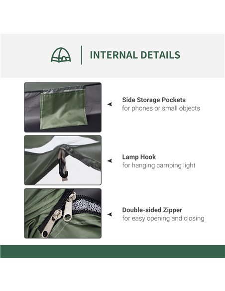 Outsunny 2 Person Camping Tent, Camouflage Tent with Zipped Doors, Storage Pocket, Portable Handy Bag, Dark Green A20-260DG - pic 65036 | FastDaddyshop