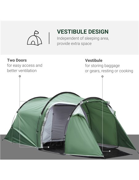 Outsunny Tunnel Tent, 2-3 Person Camping Tent with Sewn-in Groundsheet, Air Vents, Rainfly, 2000mm Water Column, Green A20-173 - pic 65044 | FastDaddyshop