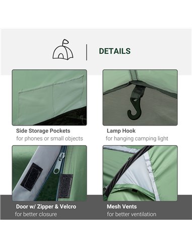 Outsunny Tunnel Tent, 2-3 Person Camping Tent with Sewn-in Groundsheet, Air Vents, Rainfly, 2000mm Water Column, Green A20-173