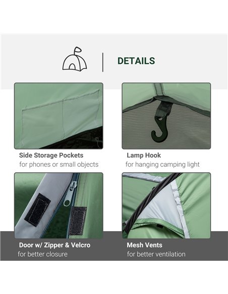 Outsunny Tunnel Tent, 2-3 Person Camping Tent with Sewn-in Groundsheet, Air Vents, Rainfly, 2000mm Water Column, Green A20-173 - pic 65045 | FastDaddyshop