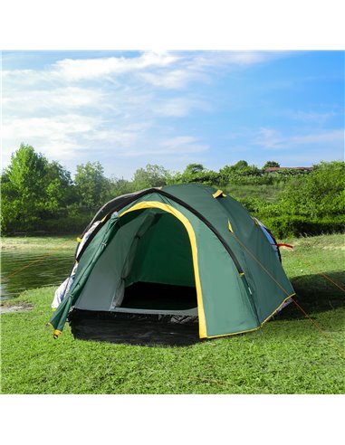 Outsunny Dome Camping Tent for 2, Waterproof with Large Windows, Adventure Ready, Green & Yellow A20-174YL