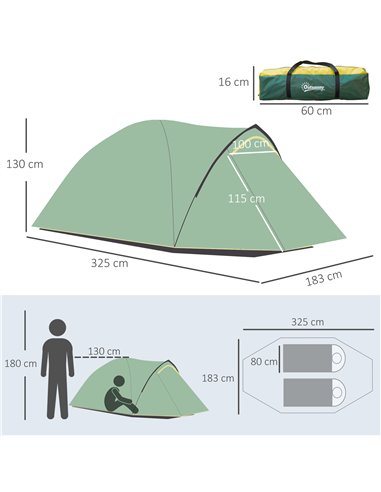 Outsunny Dome Camping Tent for 2, Waterproof with Large Windows, Adventure Ready, Green & Yellow A20-174YL