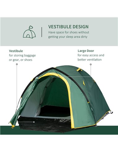 Outsunny Dome Camping Tent for 2, Waterproof with Large Windows, Adventure Ready, Green & Yellow A20-174YL