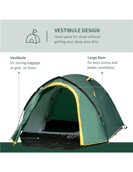 Outsunny Dome Camping Tent for 2, Waterproof with Large Windows, Adventure Ready, Green & Yellow A20-174YL - pic 65053 | FastDaddyshop