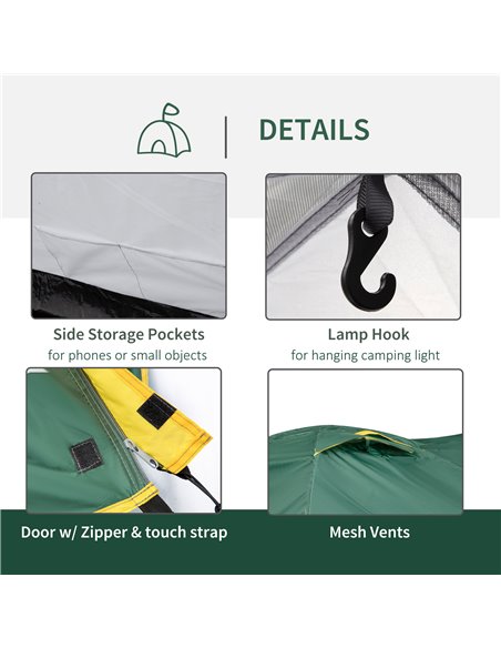 Outsunny Dome Camping Tent for 2, Waterproof with Large Windows, Adventure Ready, Green & Yellow A20-174YL - pic 65055 | FastDaddyshop