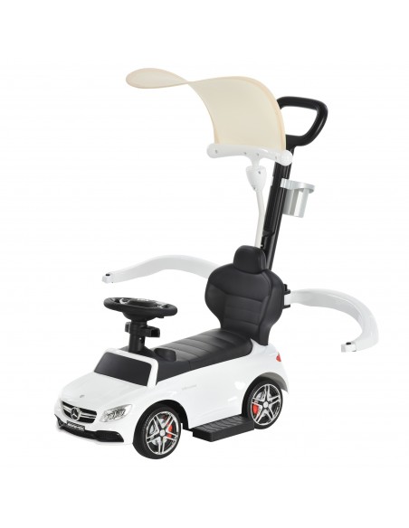 Homcom 3 in 1 Ride On Push Along Car Mercedes Benz with Sun Canopy, White - pic 6506 | FastDaddyshop