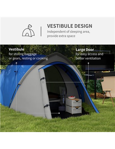 Outsunny Waterproof 2-Person Dome Camping Tent with Large Viewing Windows, Quick Setup, Blue and Grey A20-174V00BU