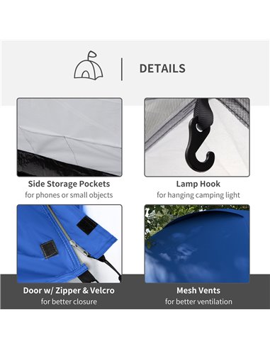 Outsunny Waterproof 2-Person Dome Camping Tent with Large Viewing Windows, Quick Setup, Blue and Grey A20-174V00BU