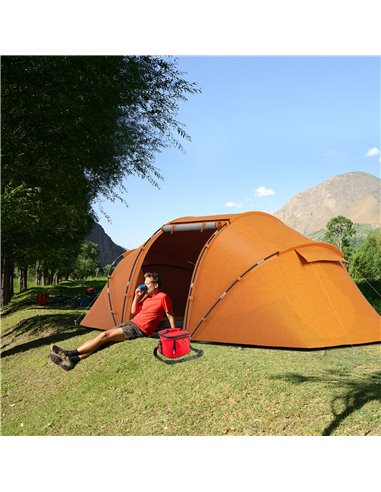 Outsunny 4-6 Man Camping Tent w/ Two Bedroom, Hiking Sun Shelter, UV Protection Tunnel Tent, Orange A20-044V00OG