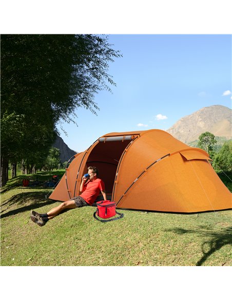 Outsunny 4-6 Man Camping Tent w/ Two Bedroom, Hiking Sun Shelter, UV Protection Tunnel Tent, Orange A20-044V00OG - pic 65069 | FastDaddyshop