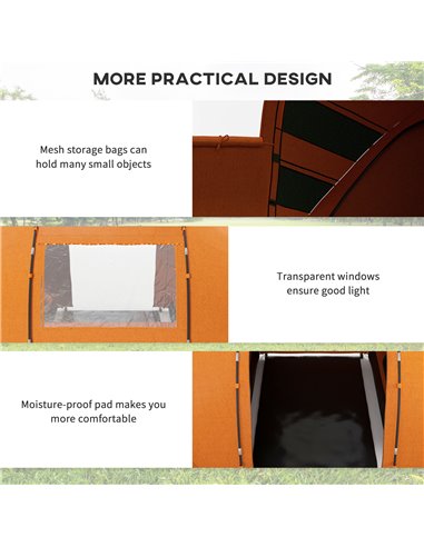 Outsunny 4-6 Man Camping Tent w/ Two Bedroom, Hiking Sun Shelter, UV Protection Tunnel Tent, Orange A20-044V00OG