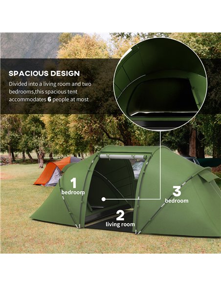 Outsunny 4-6 Man Camping Tent w/ Two Bedroom, Hiking Sun Shelter, UV Protection Tunnel Tent, Dark Green A20-044V00DG - pic 65080 | FastDaddyshop