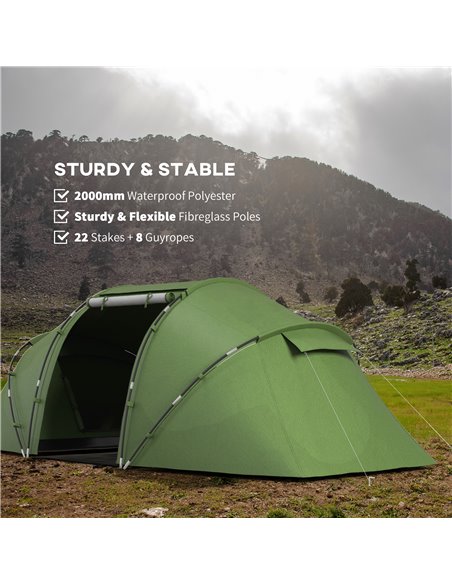 Outsunny 4-6 Man Camping Tent w/ Two Bedroom, Hiking Sun Shelter, UV Protection Tunnel Tent, Dark Green A20-044V00DG - pic 65081 | FastDaddyshop