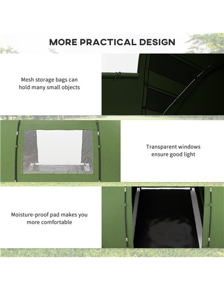 Outsunny 4-6 Man Camping Tent w/ Two Bedroom, Hiking Sun Shelter, UV Protection Tunnel Tent, Dark Green A20-044V00DG - pic 65082 | FastDaddyshop