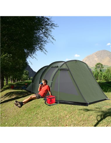 Outsunny Camping Tent for 3-4 People, Two Room Tunnel Tent with Windows, Portable, for Outdoor Activities, Green A20-285V00GN