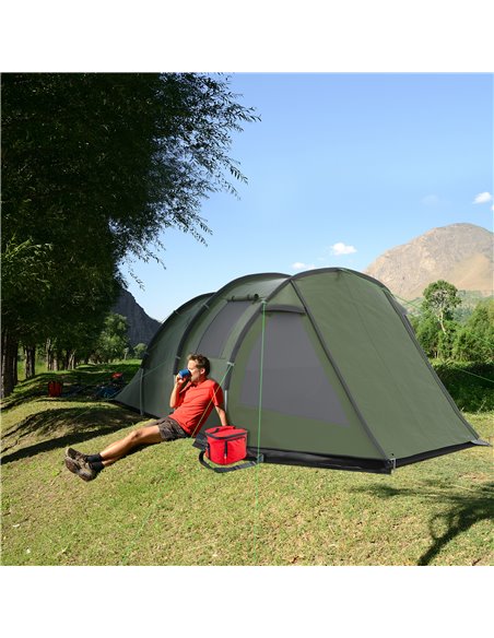 Outsunny Camping Tent for 3-4 People, Two Room Tunnel Tent with Windows, Portable, for Outdoor Activities, Green A20-285V00GN - pic 65087 | FastDaddyshop