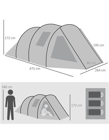 Outsunny Camping Tent for 3-4 People, Two Room Tunnel Tent with Windows, Portable, for Outdoor Activities, Green A20-285V00GN