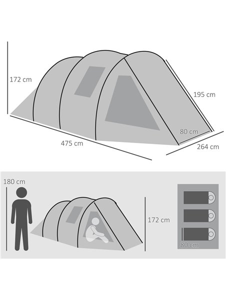 Outsunny Camping Tent for 3-4 People, Two Room Tunnel Tent with Windows, Portable, for Outdoor Activities, Green A20-285V00GN - pic 65088 | FastDaddyshop