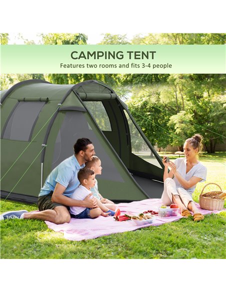 Outsunny Camping Tent for 3-4 People, Two Room Tunnel Tent with Windows, Portable, for Outdoor Activities, Green A20-285V00GN - pic 65089 | FastDaddyshop
