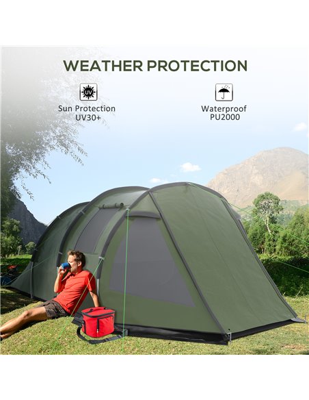 Outsunny Camping Tent for 3-4 People, Two Room Tunnel Tent with Windows, Portable, for Outdoor Activities, Green A20-285V00GN - pic 65090 | FastDaddyshop
