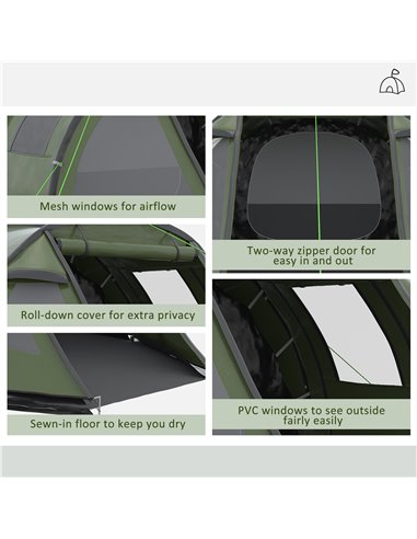 Outsunny Camping Tent for 3-4 People, Two Room Tunnel Tent with Windows, Portable, for Outdoor Activities, Green A20-285V00GN