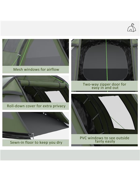 Outsunny Camping Tent for 3-4 People, Two Room Tunnel Tent with Windows, Portable, for Outdoor Activities, Green A20-285V00GN - pic 65091 | FastDaddyshop