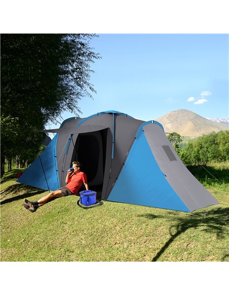 Outsunny Large Camping Tent Tunnel Tent with 2 Bedroom and Living Area, 2000mm Waterproof, Portable with Bag for 4-6 Man, Blue A - pic 65096 | FastDaddyshop