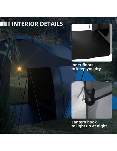 Outsunny Large Camping Tent Tunnel Tent with 2 Bedroom and Living Area, 2000mm Waterproof, Portable with Bag for 4-6 Man, Blue A