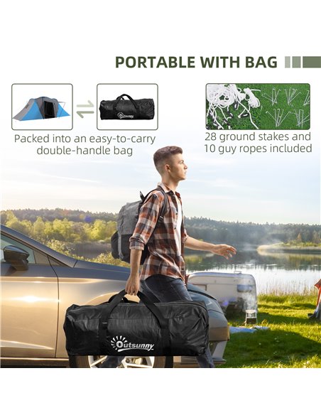 Outsunny Large Camping Tent Tunnel Tent with 2 Bedroom and Living Area, 2000mm Waterproof, Portable with Bag for 4-6 Man, Blue A - pic 65101 | FastDaddyshop