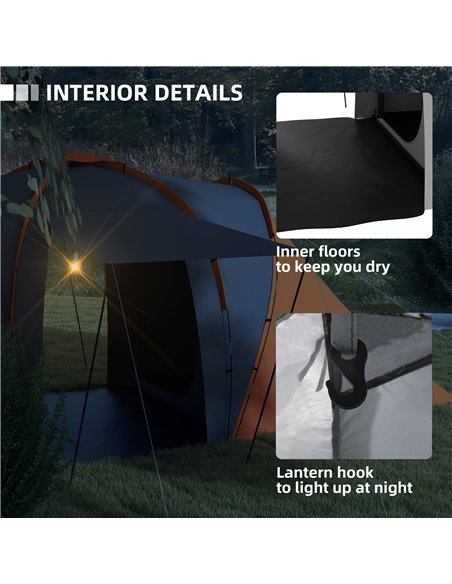 Outsunny Large Camping Tent Tunnel Tent with 2 Bedroom and Living Area, 2000mm Waterproof, Portable with Bag for 4-6 Man, Orange - pic 65109 | FastDaddyshop