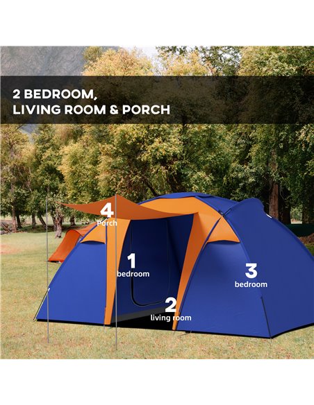 Outsunny 4-6 Person Camping Tunnel Tent with 2 Bedrooms, Living Area, Porch, 2000mm Waterproof, Easy Setup, Portable with Bag A2 - pic 65116 | FastDaddyshop