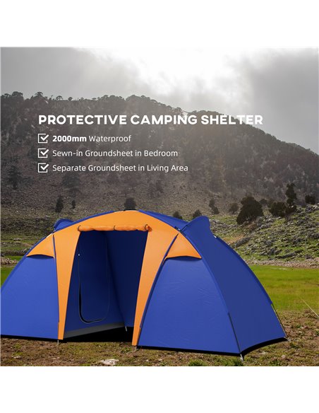 Outsunny 4-6 Person Camping Tunnel Tent with 2 Bedrooms, Living Area, Porch, 2000mm Waterproof, Easy Setup, Portable with Bag A2 - pic 65117 | FastDaddyshop