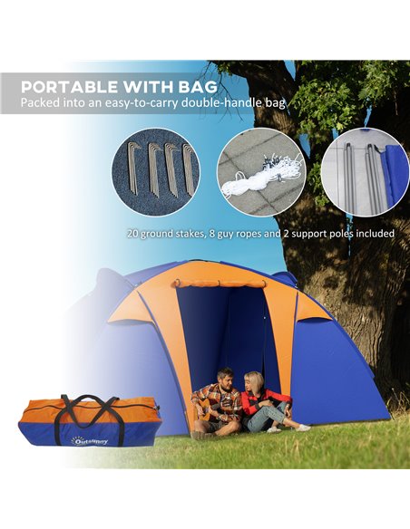 Outsunny 4-6 Person Camping Tunnel Tent with 2 Bedrooms, Living Area, Porch, 2000mm Waterproof, Easy Setup, Portable with Bag A2 - pic 65119 | FastDaddyshop